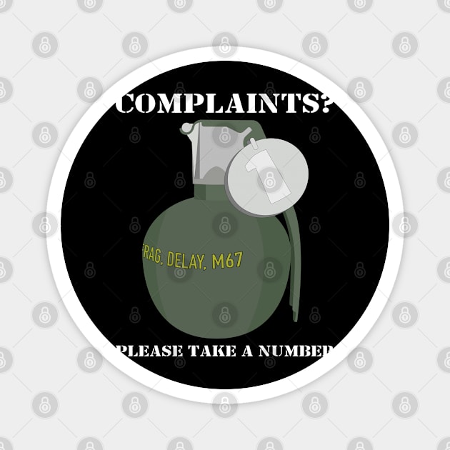 Army Dad Joke Complaints Department M67 Grenade Meme Magnet by Battlefields